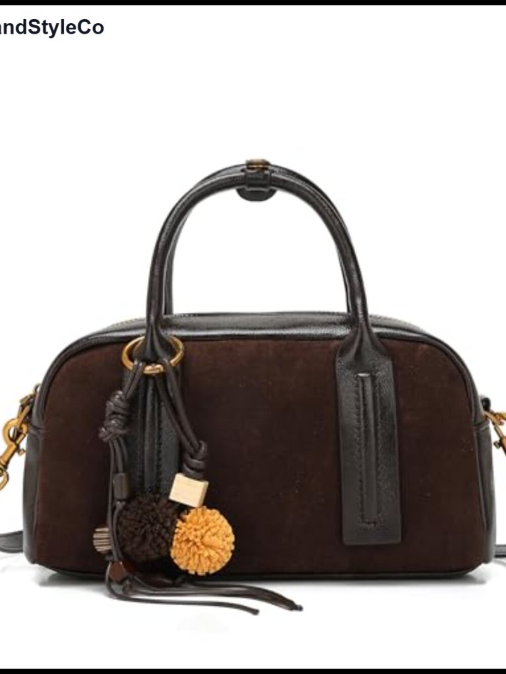 Vintage Suede Boston Bag - Retro Top Handle Satchel with Crossbody Strap